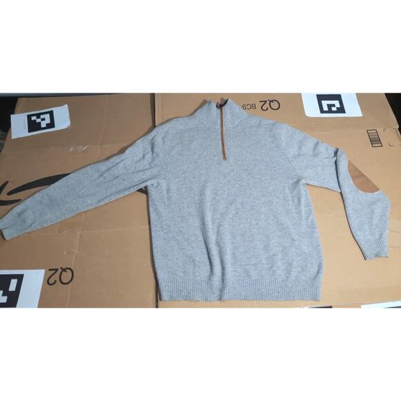 Alan Flusser Mens Sweater Gray 100% Cashmere, 1/4 Zip Sweater, Luxury Minimalist - Picture 1 of 6